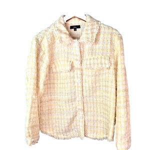Lulu’s Ivory Tweed Knit Shacket – Size Small – Button Front Jacket